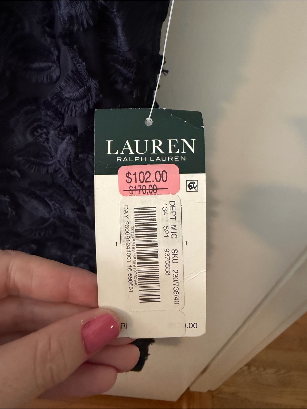 Lauren Ralph Lauren Navy Lace Appliqué Dress 16 NWT Wedding Guest MOB Midi - Picture 3 of 6